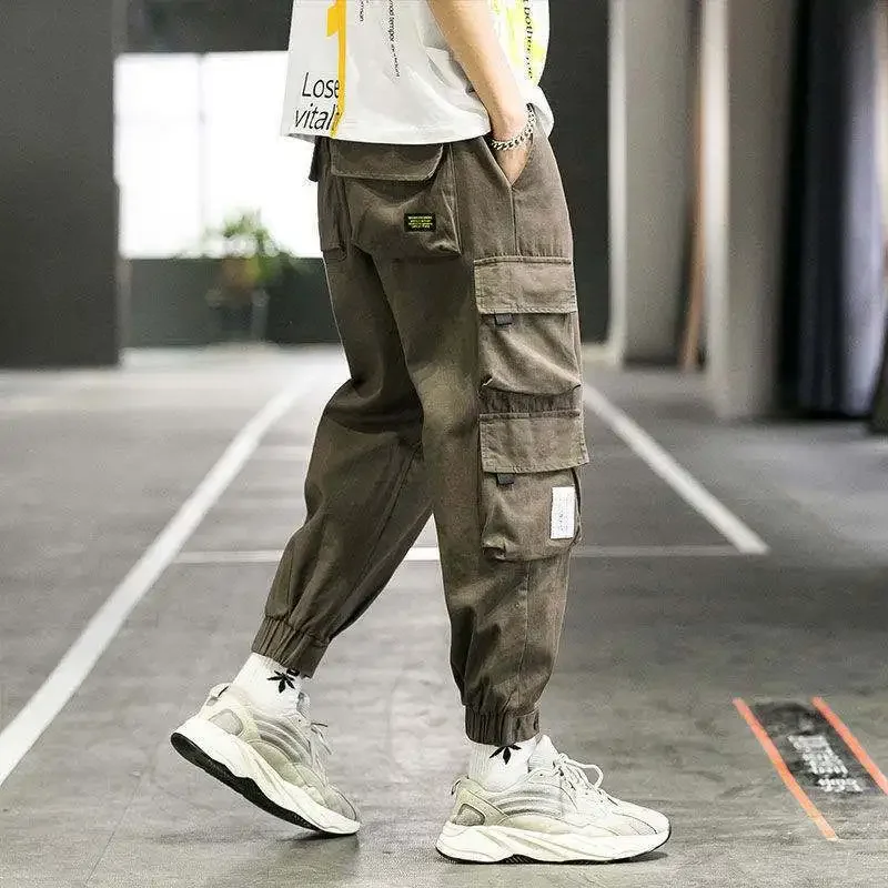 

Men's Cargo Pants Stacked Grey Joggers Multi Pocket Male Trousers Autumn Multipockets Vintage Regular Fit Baggy Techwear Luxury