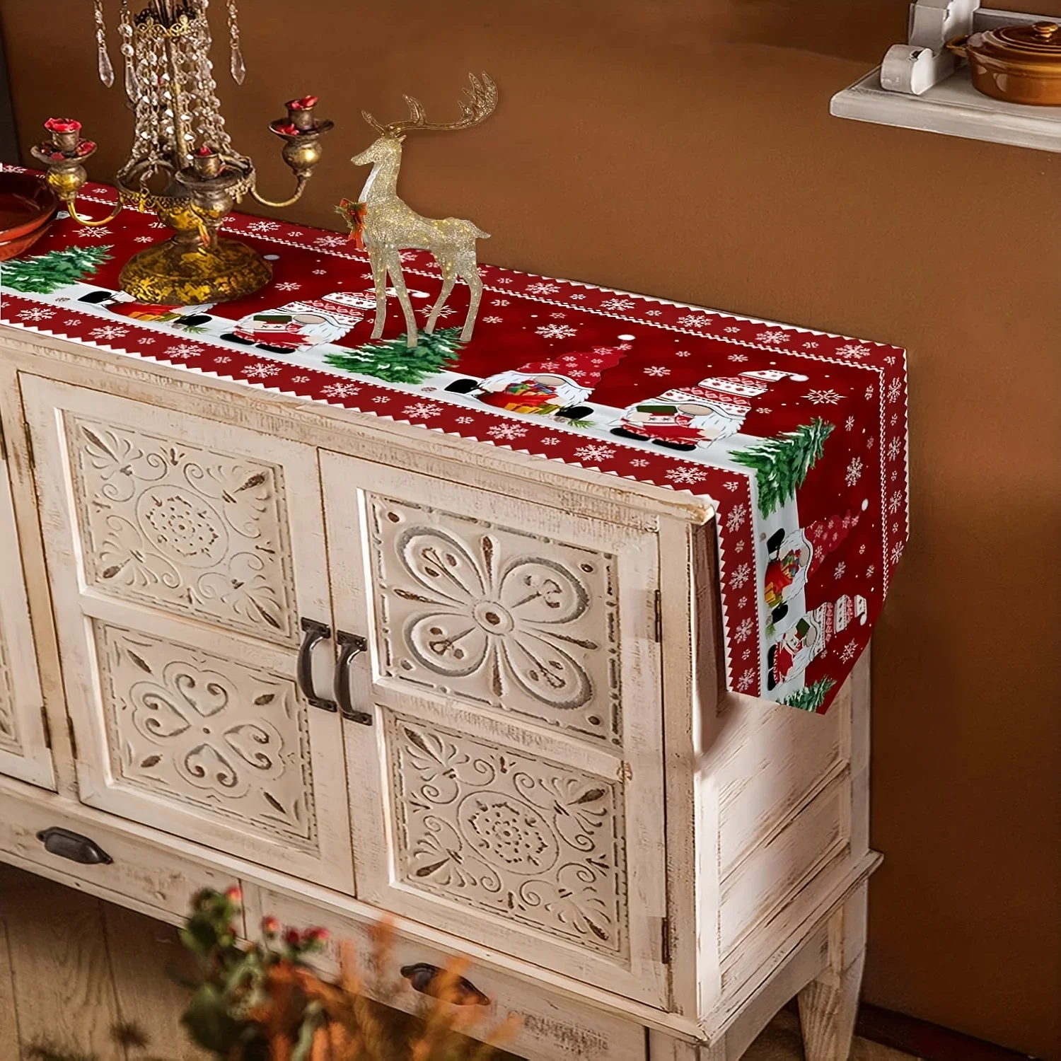 Christmas Gnome Snowflake Linen Table Runners Holiday Party Decor Reusable Kitchen Dining Table Runners Christmas Decorations