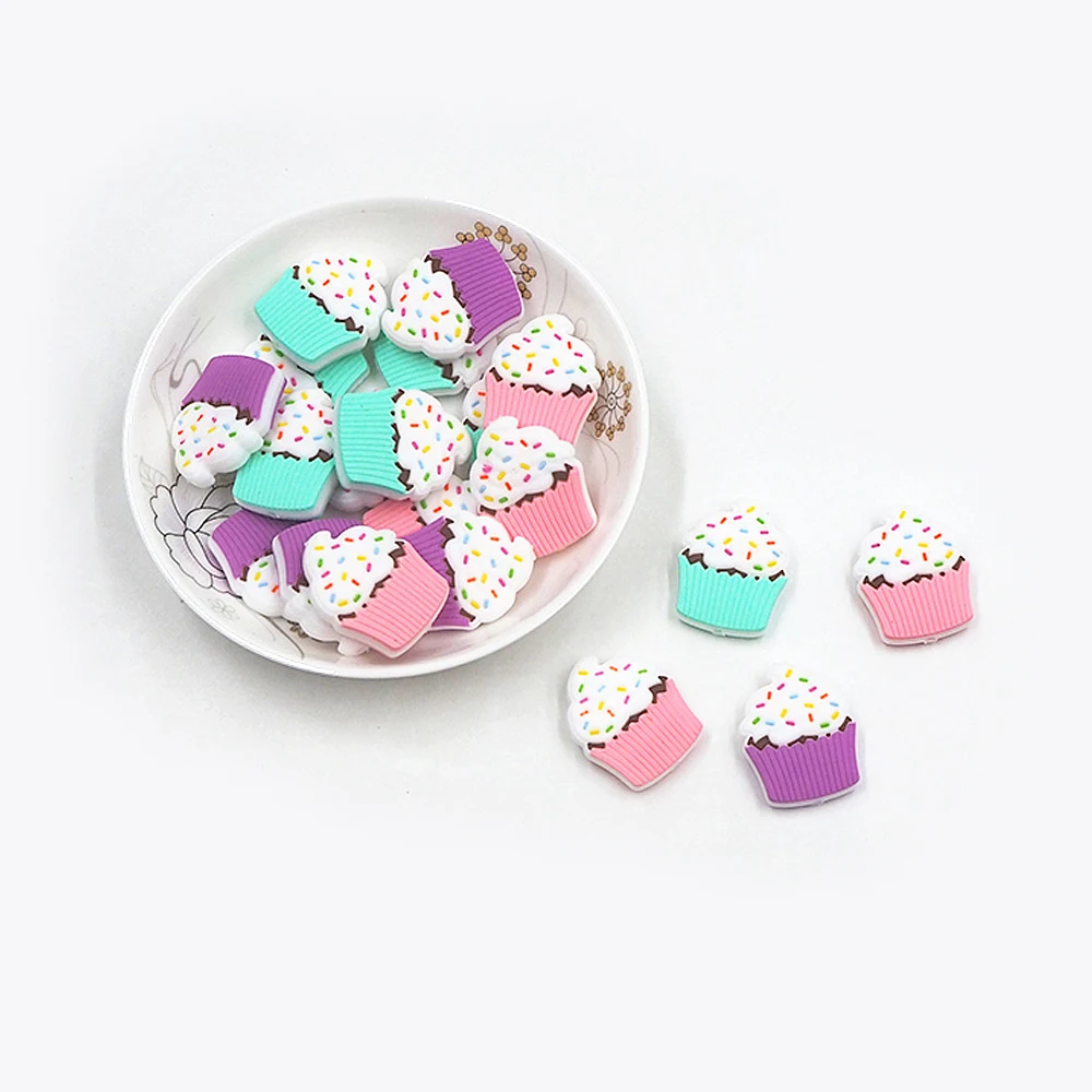 

Chenkai 10PCS Cupcake Focal Beads For Pen Beadable Pen Silicone Charms Character Beads For Pen Making DIY Baby Pacifier Chains