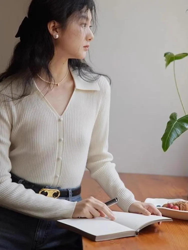 

Ele V-Ne Long Sve Camere вязаный свитер, новинка зимы, утягивающий универсальный базовый слой, женский топ irt