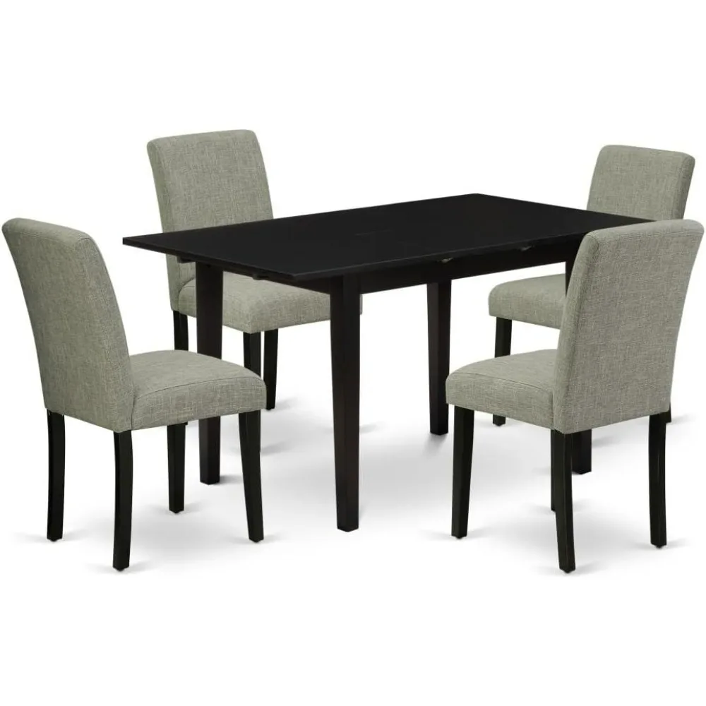 

5 Piece Set includes a Rectangle Dining Room Table with Butterfly Leaf and 4 Shitake Linen Fabric Upholstered Parson Chairs