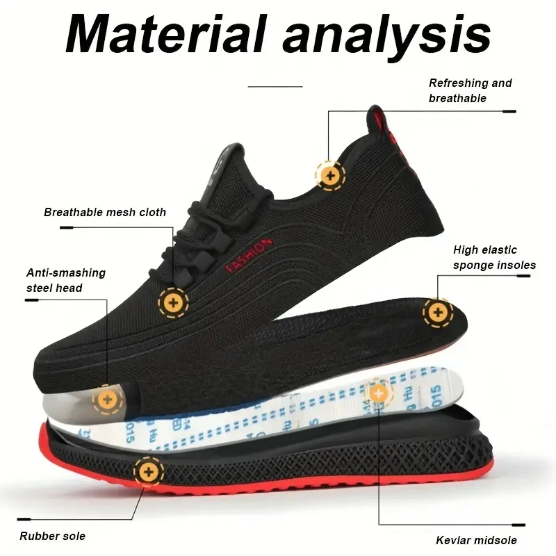 Work Shoes With Steel Toe Boots Anti Smash Safety Shoes Men Women Light Work Sneakers Breathable Anti-Stab Indestructible Shoes