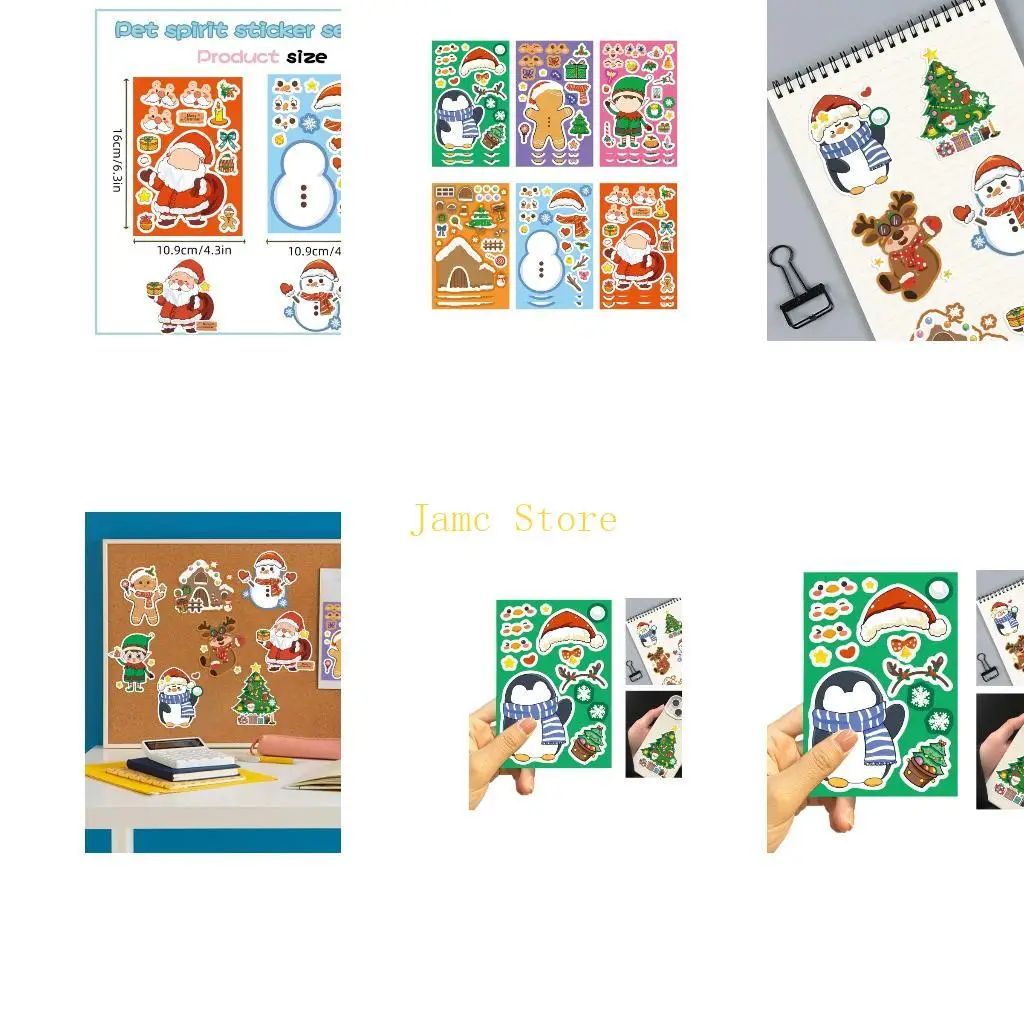 

LX0B Christmas DIY Sticker Set 24PCS Cartoon Character Decals For Holiday Crafts Party Supplies