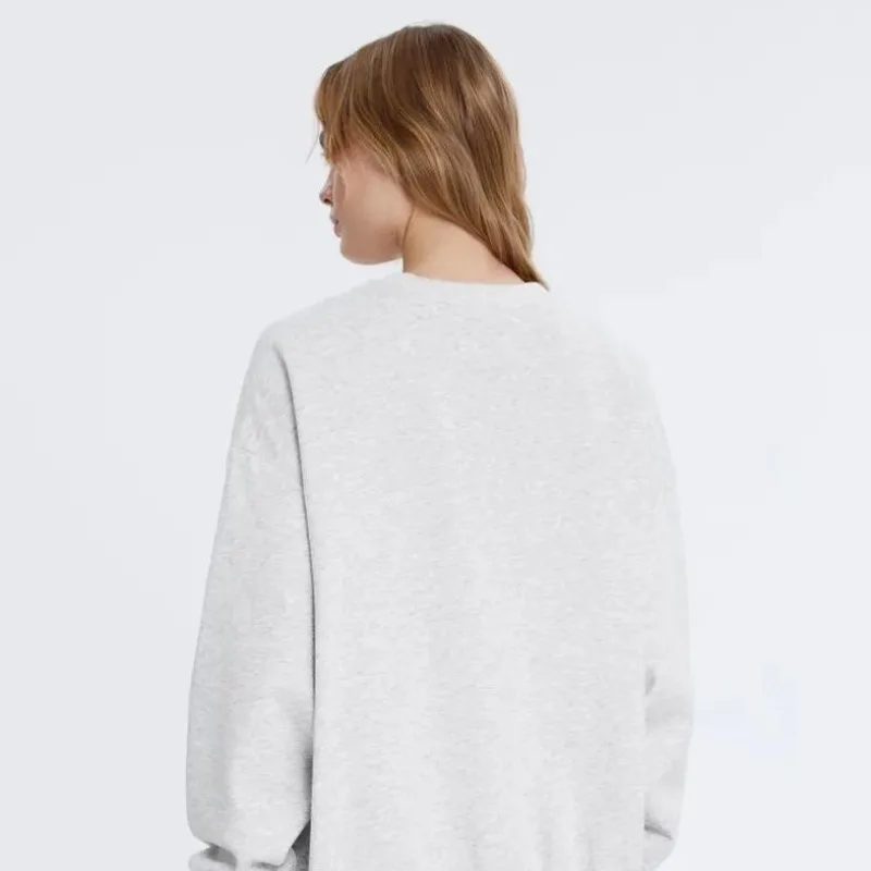 Bluzy Retro z Zielonymi Literami ACTIVE TIME Jasnoszare Jesienne Bluzy z Długim Rękawem Oversize z Okrągłym Dekoltem Pulower Młodzieżowe Damskie Sportowe Hip Hopowe Top