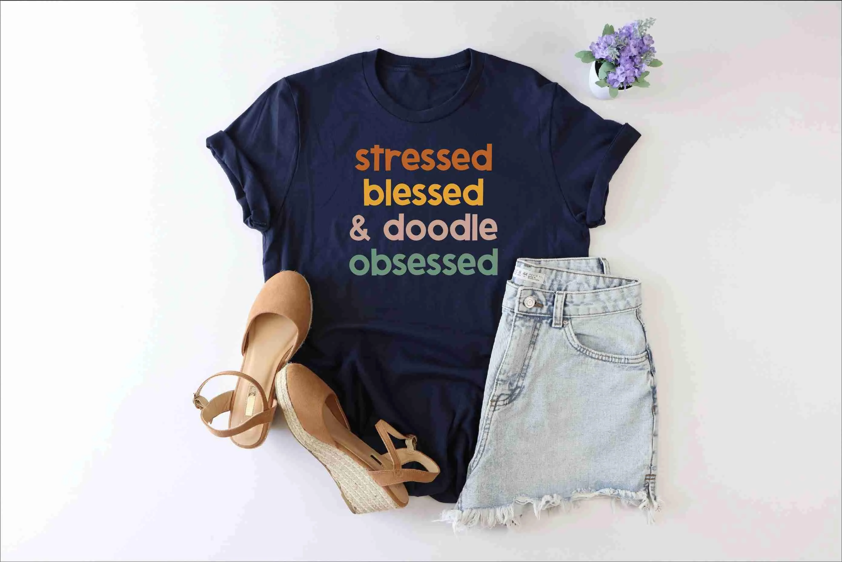 Stressed Blessed And Doodle Obsessed T Shirt Enthusiast Labradoodle For Owner Funny Mom Girl