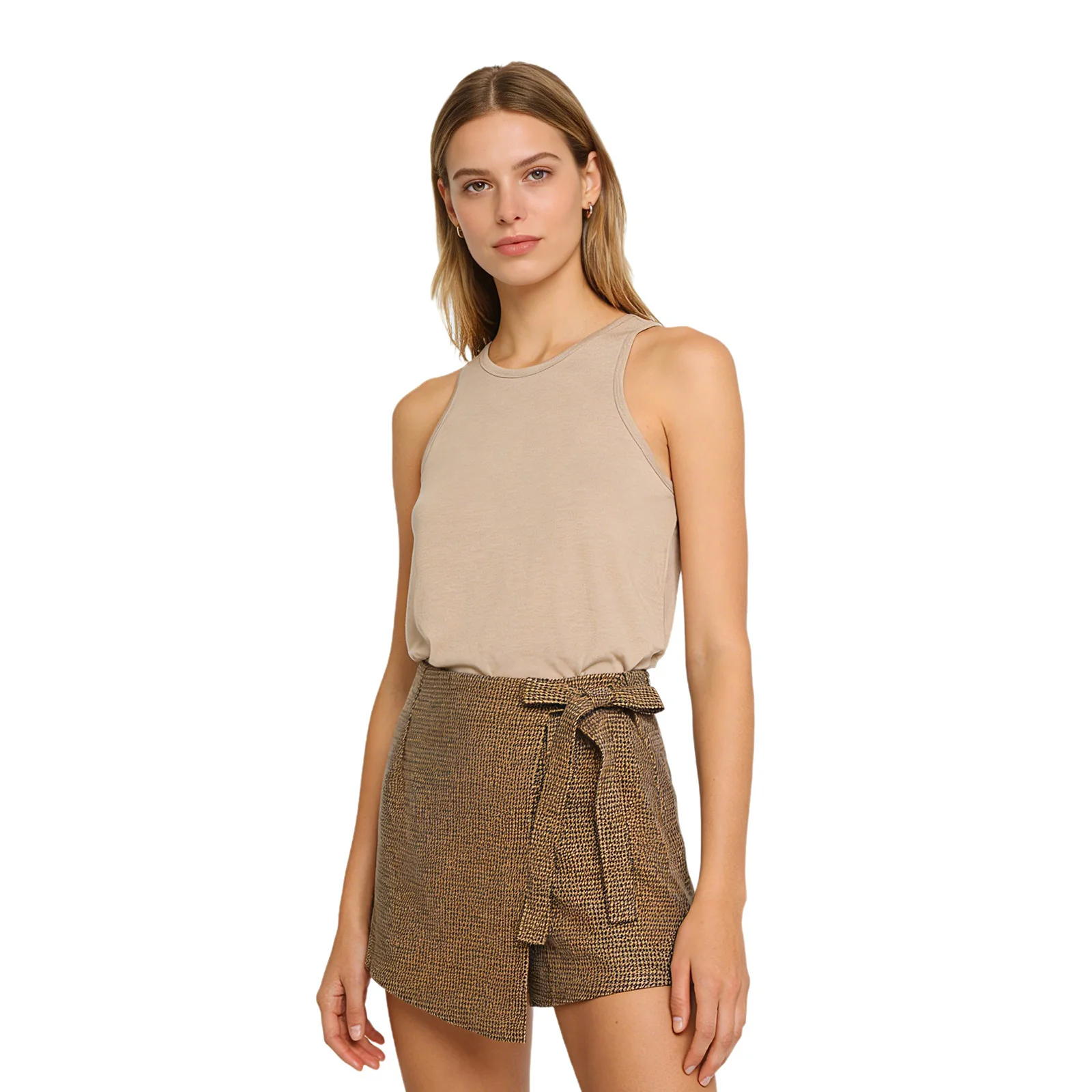 

Women Classic Plaid Culottes Shorts Retro High Waist Skirts Shorts Side Tie Side Zipper Shorts Skorts for Office Work Dailywear