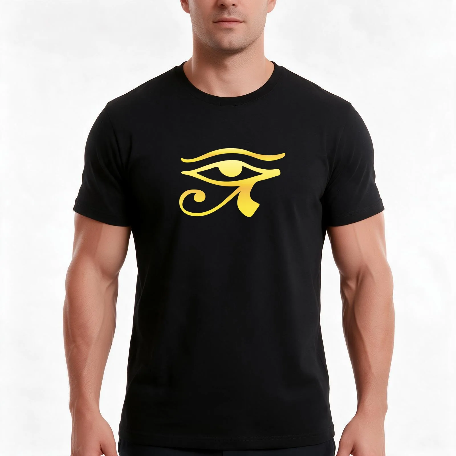 Eye Of Horus Golden T-Shirt, Summer Casual Cotton Tee, Oversized Streetwear Tops, Vintage Graphic Print, Loose Fit Short Sleeve