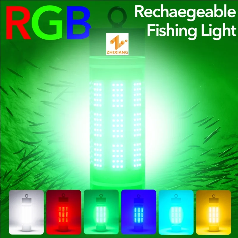 200W High Power Rechargeable LED Fishing Light with Multiple Colors RGB Wireless Fishing Light for Sea Fishing Night Fishing