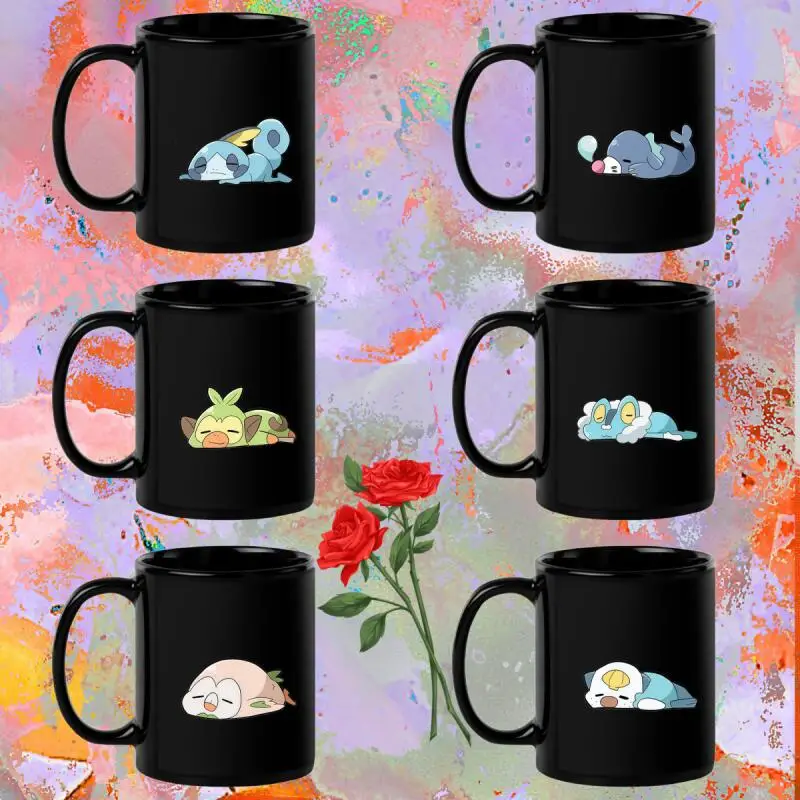 Керамическая кружка с рисунком аниме-персонажей (Туртвиг, Пиплуп, Чимчар, Ошавотт, Сниви, Тепиг), 330 мл, для напитков, кофе, воды, подарок для студентов