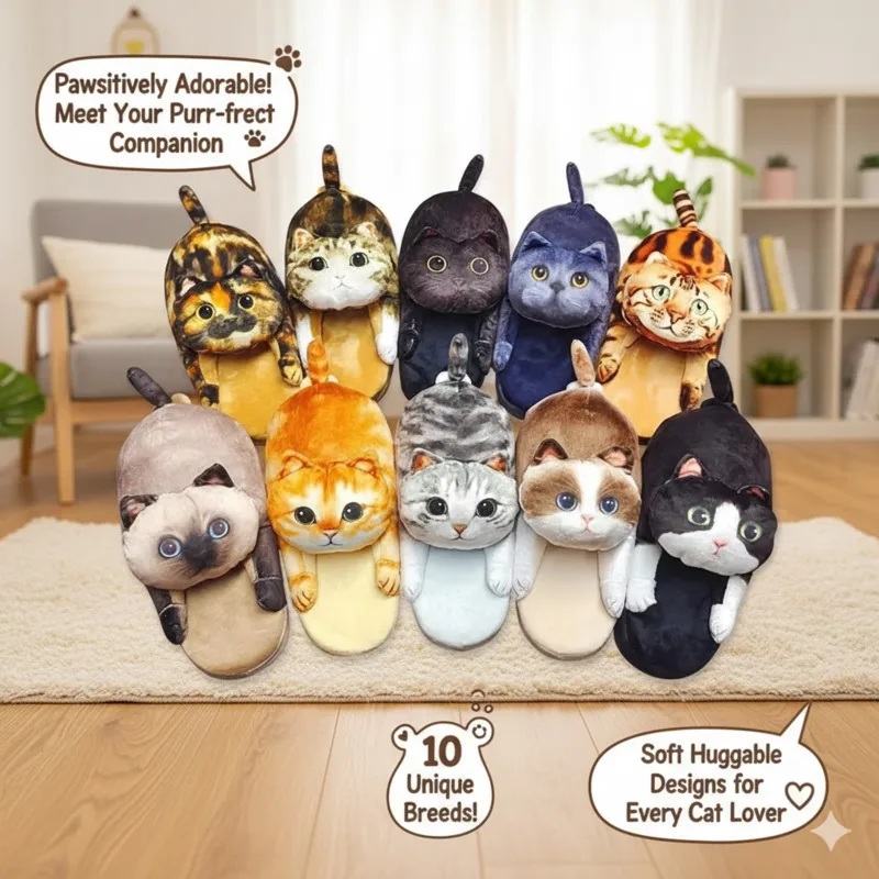 

Home Slippers Cat Slippers Women EVA Y2K Cute Plush Anti-Slip Cotton Shoes Realistic Cat Cotton Shoes Luxury Gift Box Girls New