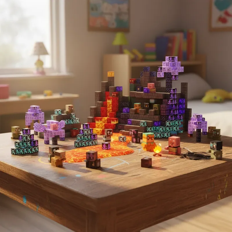 자석 타일 100개 무료 조립 STEM 학습 장난감 화산 테마 3D 퍼즐 창의적 빌딩 선물 세트 파티 장식