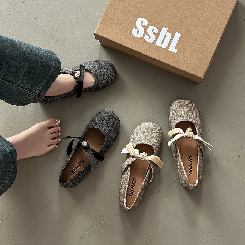 

Women Mary Jane Shoes 2025 Spring Autumn New Bow Knot Vintage Non Slip Casual Shoes Comfort Height Increase Fashion Single Shoes