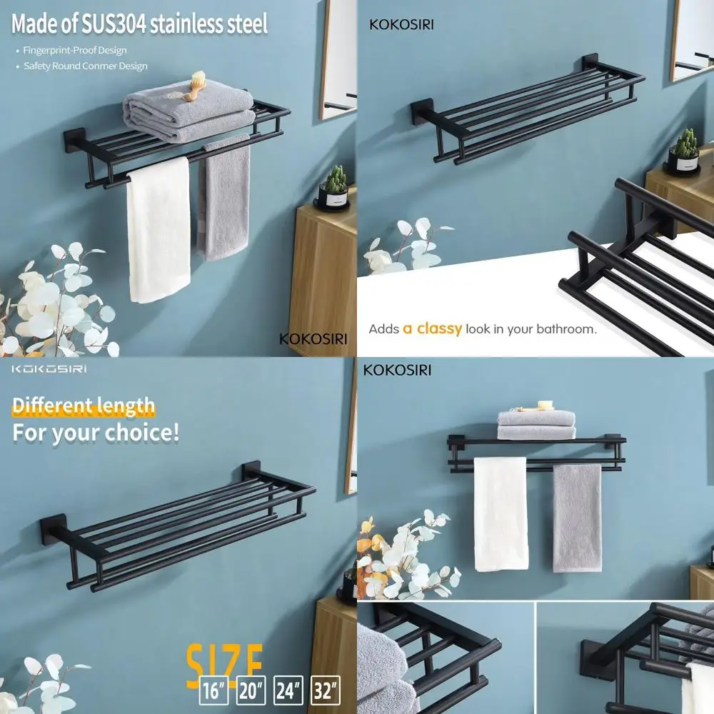 

20 Inch Wall-Mounted Stainless Steel Double Bar Towel Rack with Matte Black Finish