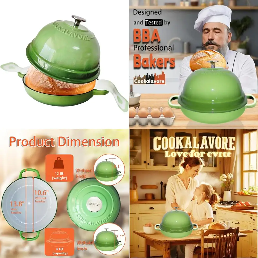 

6 Quart Enamel Bread Baking Oven, 10.5 Sourdough Pan with Lid, Silicone Baking Mat & Recipe Included, Perfect for Homemade Bread