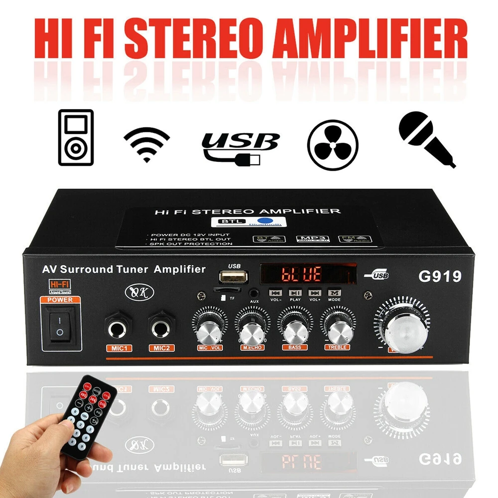 

G-919H 1000W Home Digital Amplifiers Audio 110-220V Bass Audio Power bluetooth Amplifier AK35 Hifi FM Music Subwoofer Speaker EU