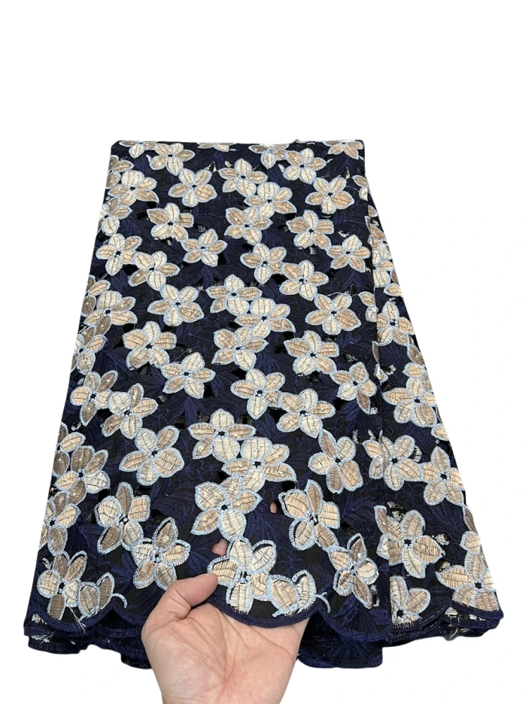 

2025 Высококачественная африканская нигерийская тюлевая кружевная ткань, вышивка блестками, французская гипюровая ткань для вечернего платья для шитья, 5 ярдов