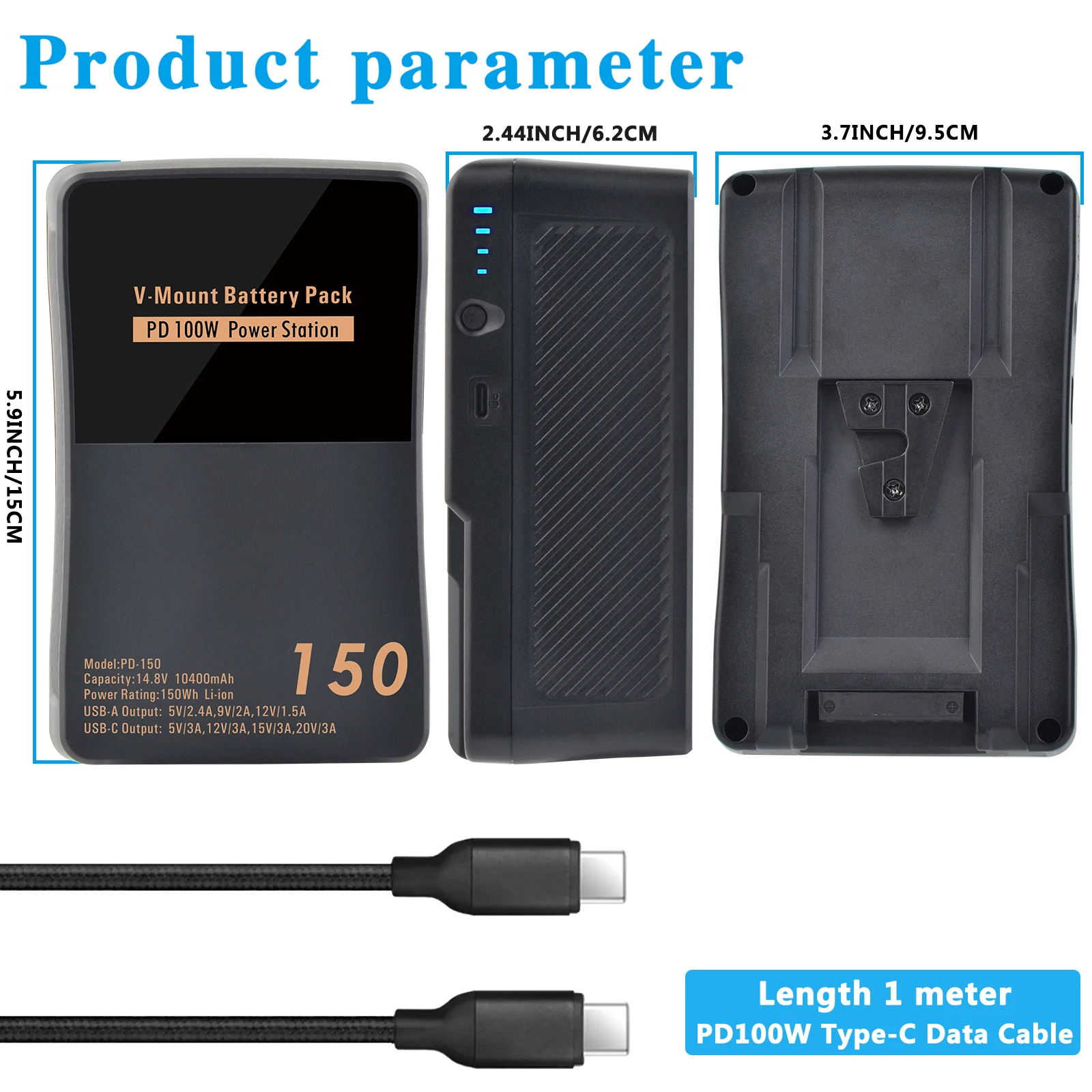 V-Mount VLock Battery 6700mAh PD-99 10400mAh PD-150 Battery + PD 100W Cable for Sony VMount Broadcast Camcorders Devices