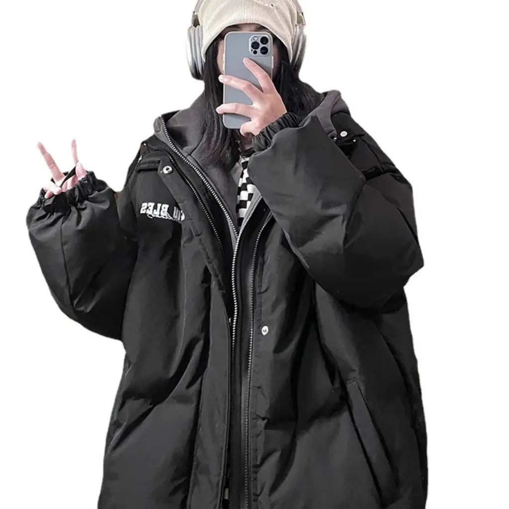 

Winter New Women's Oversize Cotton-Padded Jacket Loose Slimming Fake Two-Piece Thickened Casual American Style for Students