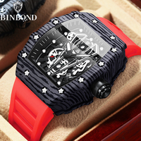 BINBOND Brand Men Watch Domineering Barrel Curved Mirror Hollow Surface Sports Waterproof Watch Silicone Quartz Men Wristwatch