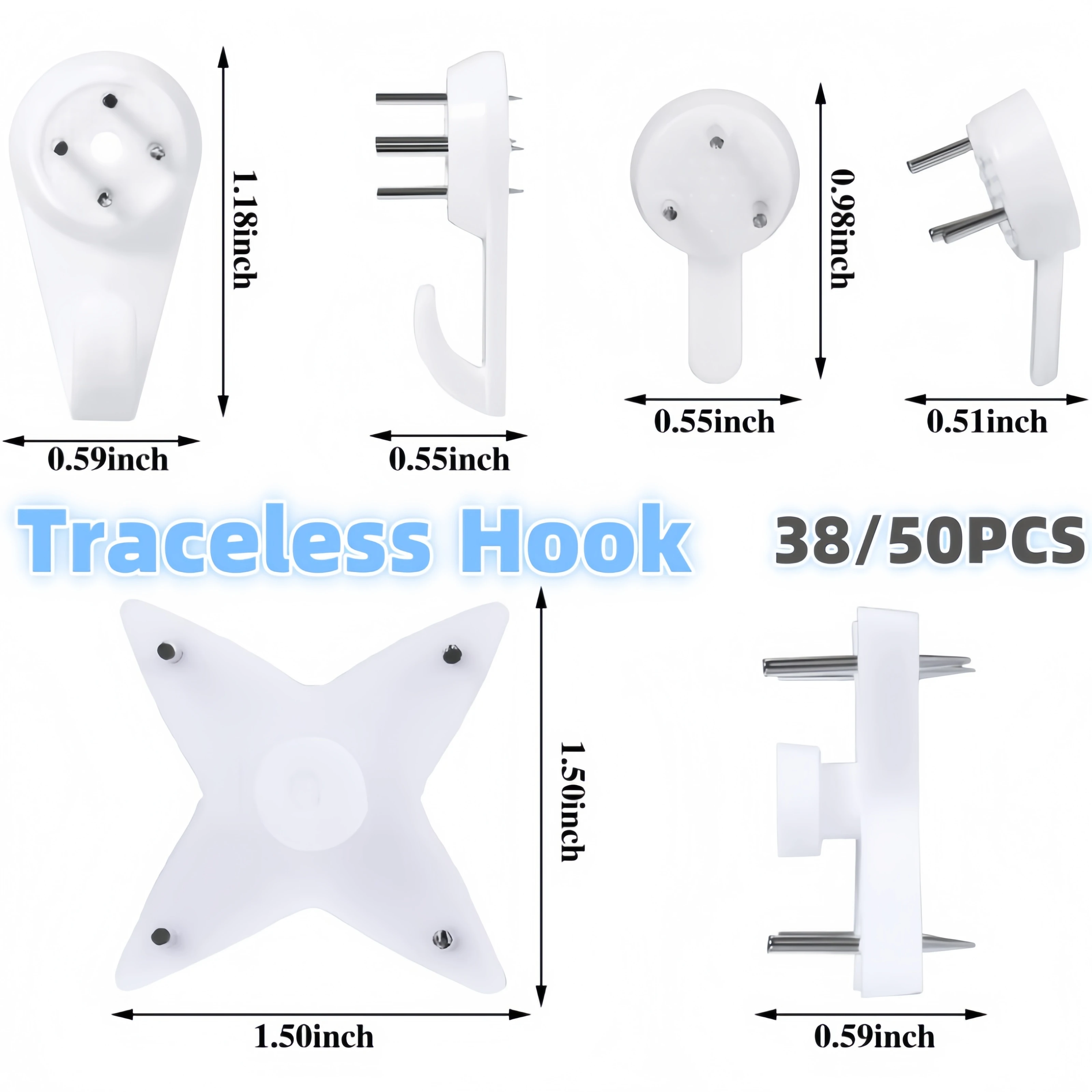 플라스틱 심리스 후크 없음, 펀치 후크 키트, 사진 프레임 액세서리, 웨딩 사진, 보이지 않는 손톱, 벽걸이 손톱, 38 개, 50 개
