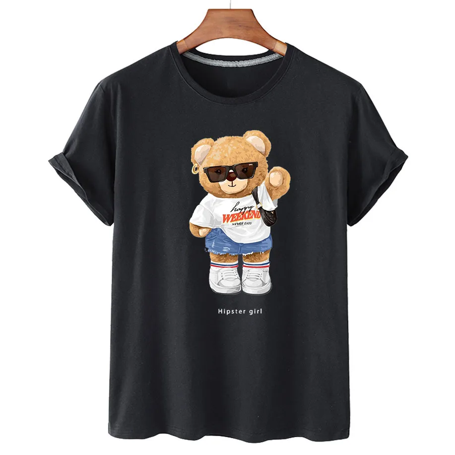 

100% Cotton Fashion Bear T-shirt 2022 Women's Fashion Shirt Unisex Short Sleeve O-neck T-shirt Summer Fashion Couple T-shirt 4XL