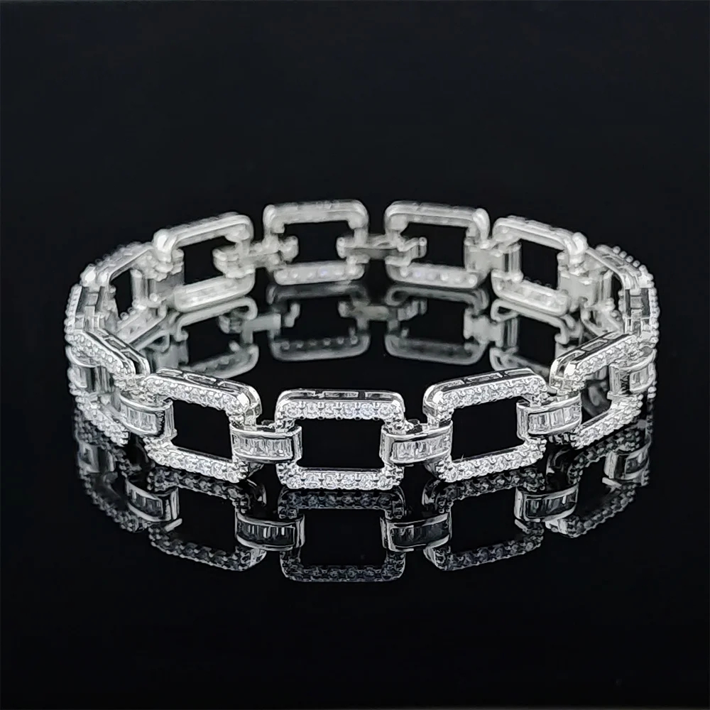 2023 new fashion cuban rectangle silver color on hand bracelet bangle for women anniversary gift Jewelry wholesale S7025