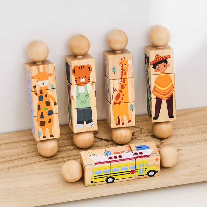 1PC ไม้เด็ก Rattle ของเล่นการ์ตูนหมุนบล็อกจับคู่ปริศนาของเล่นสําหรับเด็กวัยหัดเดินการออกกําลังกาย Hand Eye Montessori ของเล่นของขวัญ