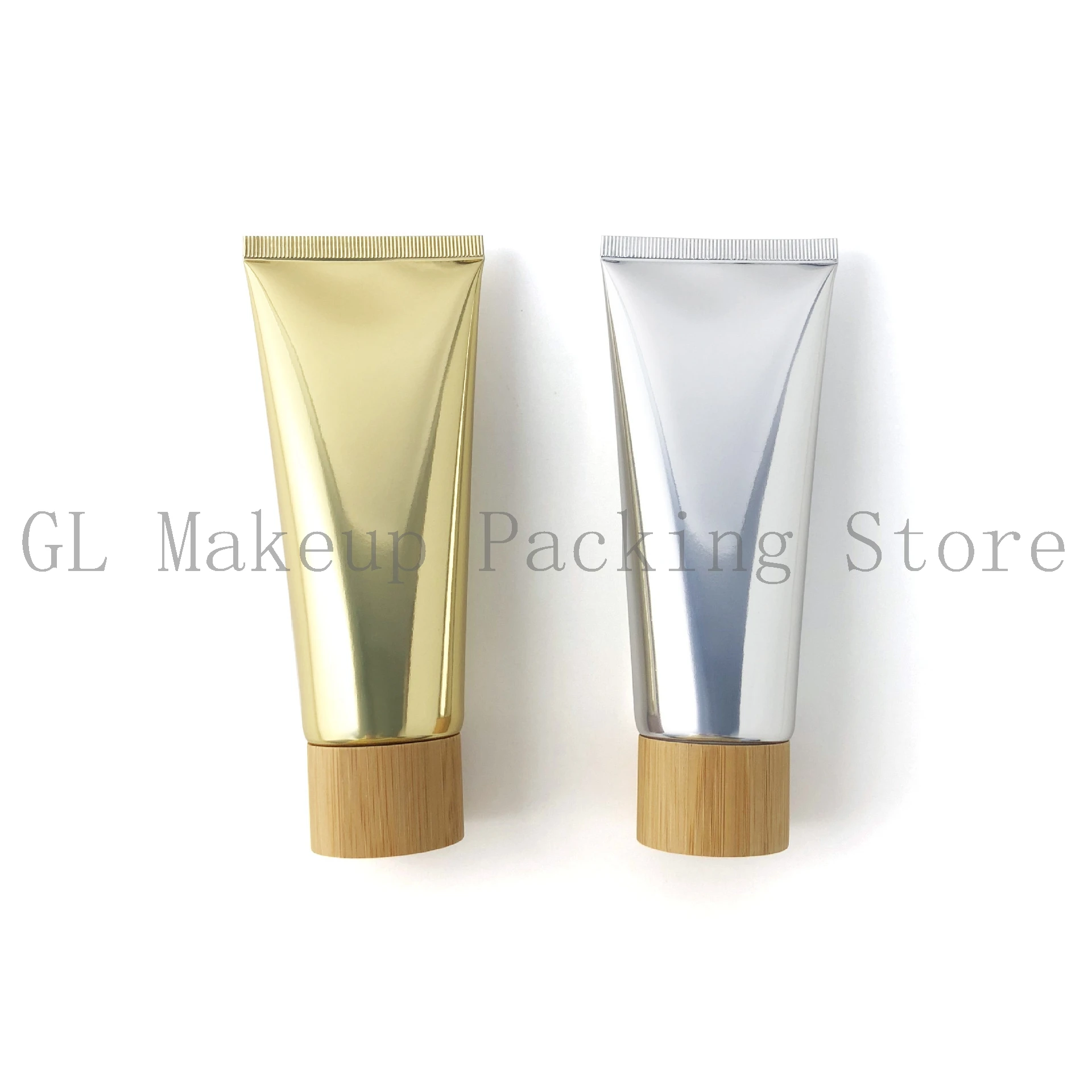 100pcs 50ML 60ML 80ML 100ML Empty Gold Plastic Soft Squeeze Tube Bamboo Lid Sliver Refillable Bottle Cosmetics Packing Container