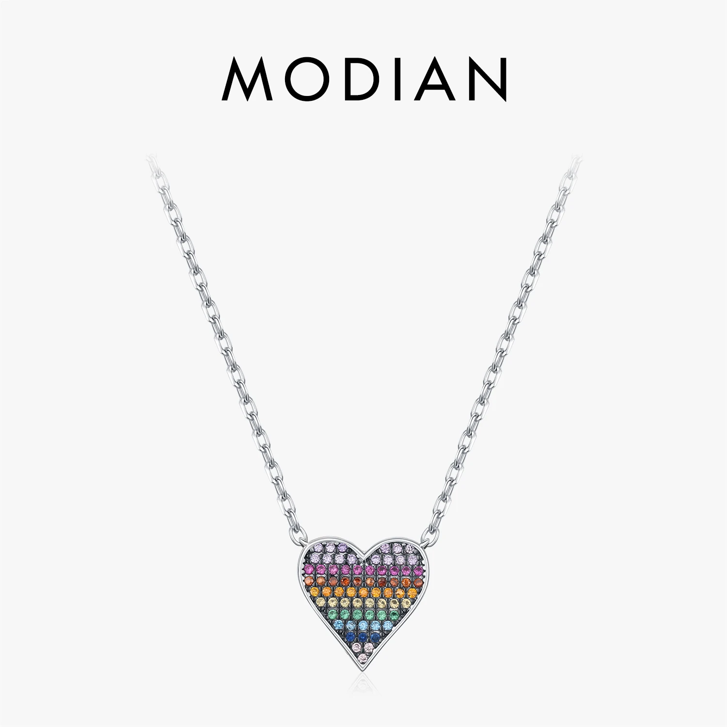 

Оригинальное ожерелье MODIAN из стерлингового серебра 925 пробы с подвеской в ​​форме сердца, красочная цепочка с цирконием, оригинальная цепочка с O-образными звеньями для женщин, изысканные ювелирные изделия