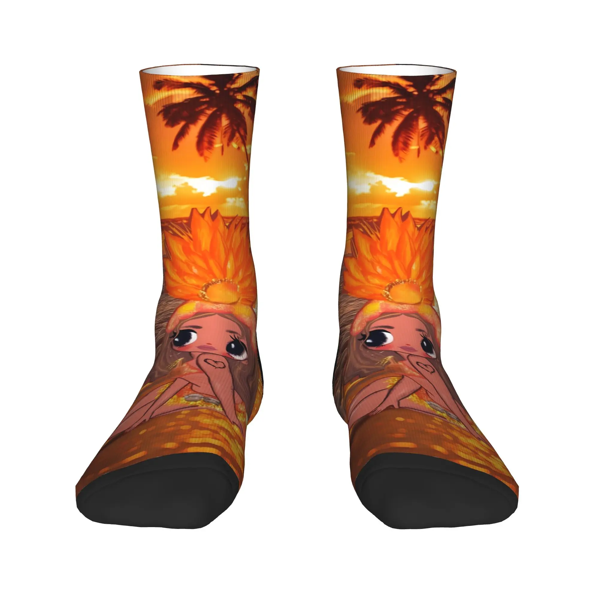 

K-Karol G Beach Sunset Hibiscus Art Socks Anti Skid Stockings Men High Quality Cycling Socks Winter Vintage Printed Socks