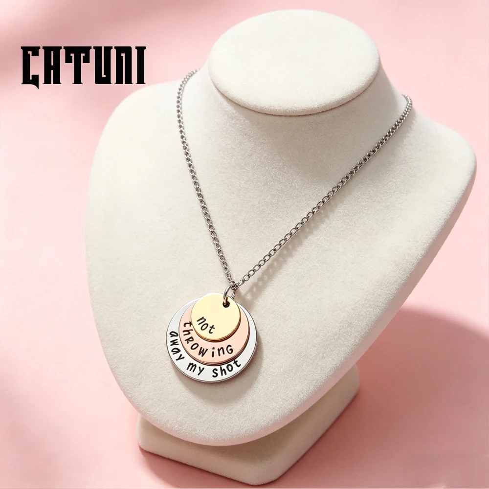 Catuni Three-Layer Circular Pendant Necklace Women's Stainless Steel Engraved Lyrics Pendant Unique Inspirational Quote Jewelry
