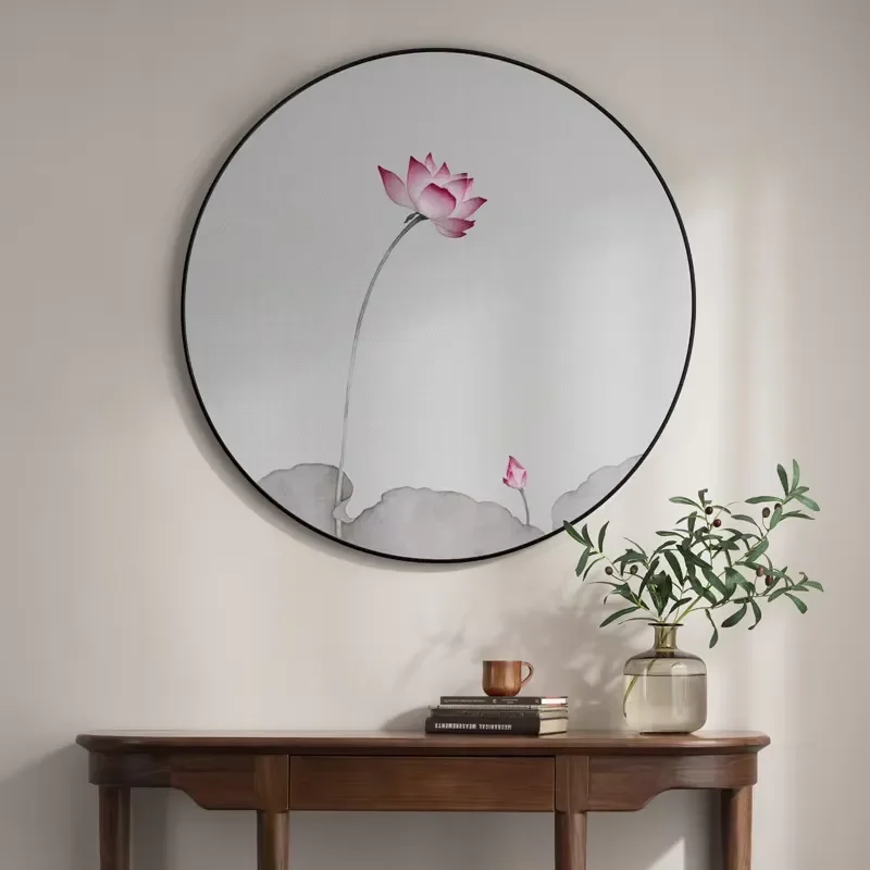 Handmade Chinese Silk Embroidery Round Pendant Lotus Pond Fragrant Art Decoration New Style Home Ornament Unique Gift Idea