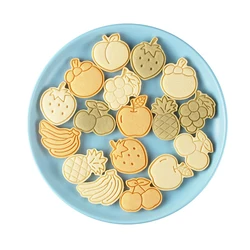 8Pcs Cartoon Fruit Cookie Embosser Mold 3D Frosting Fondant Plastic Cookie Press Mold Strawberry Peach Biscuit Cutter Cake Mold