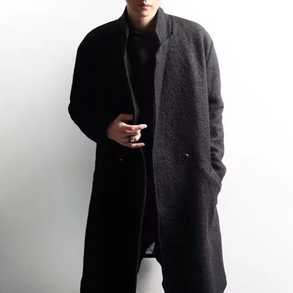 XS-5XL Winter Men's Solid Color Long Trench Coat American Retro Fashion Trend High Street Casual Simple Loose Niche Men's Top