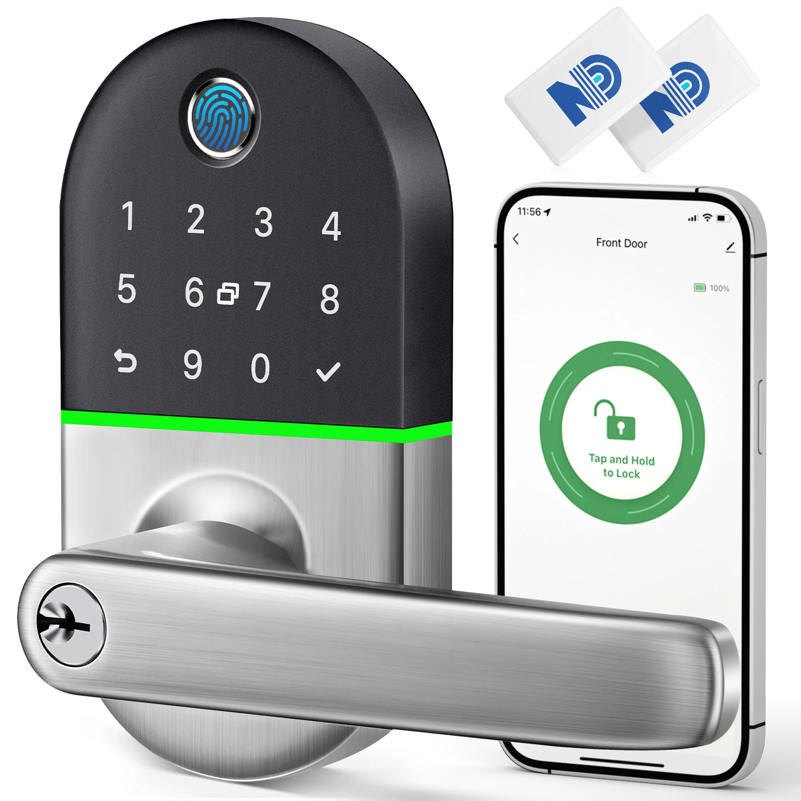 

Smart Keypad Door Lock with Handle: Keyless Entry Door Lock for Front Door - Fingerprint Biometric Door Lock - Electronic Digita