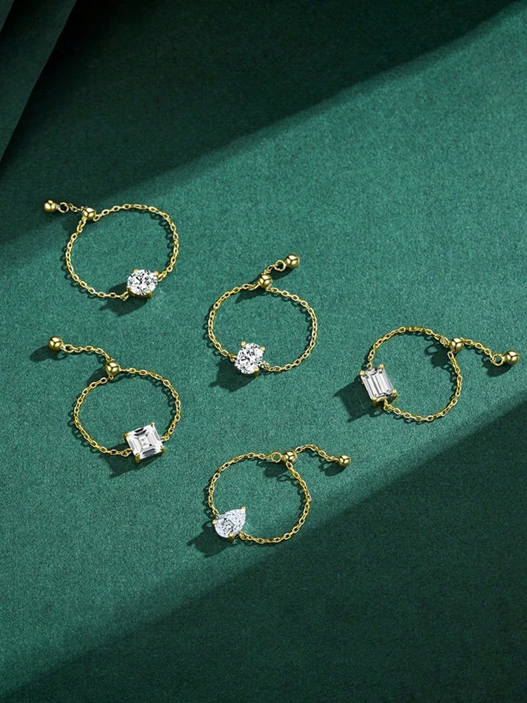 Verstellbarer Ring aus 925er-Sterlingsilber, rund, oval, Wassertropfenform, Zirkon-Kette, für Damen, Jahrestag, hochwertiger edler Schmuck – Detail 3