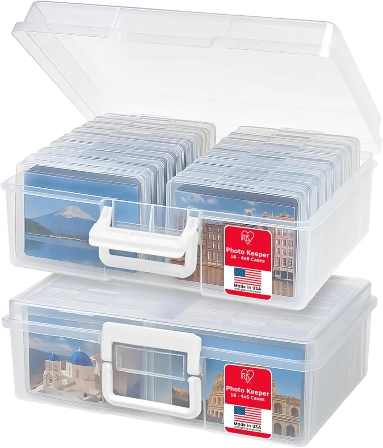 

4x6 Photo Storage Box, 2-Pack Clear Organizer with 16 Containers for Photos, Crafts & Cards