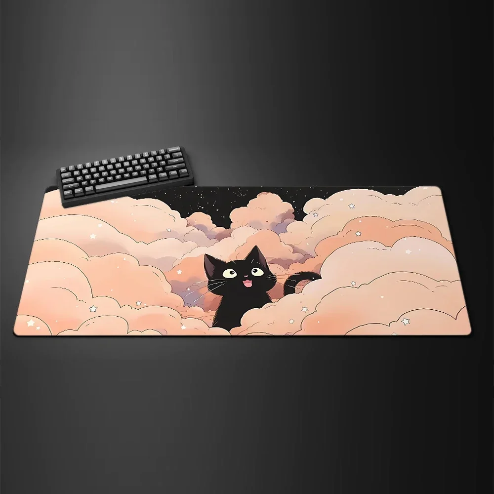 Black Cat Clouds Gaming Mouse Pad Large Computer Office Game Table Mats XXL 90x40 Rubber Anti-slip Keyboard Pads Kawaii Desk Rug