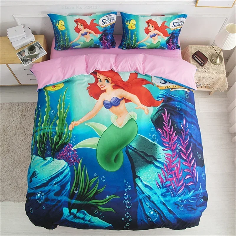 Disney Mermaid Princess Duvet Cover Set Pillow Case for Girls Bedroom  Bedding Single Size Girl Princess Room  Birthday Gift