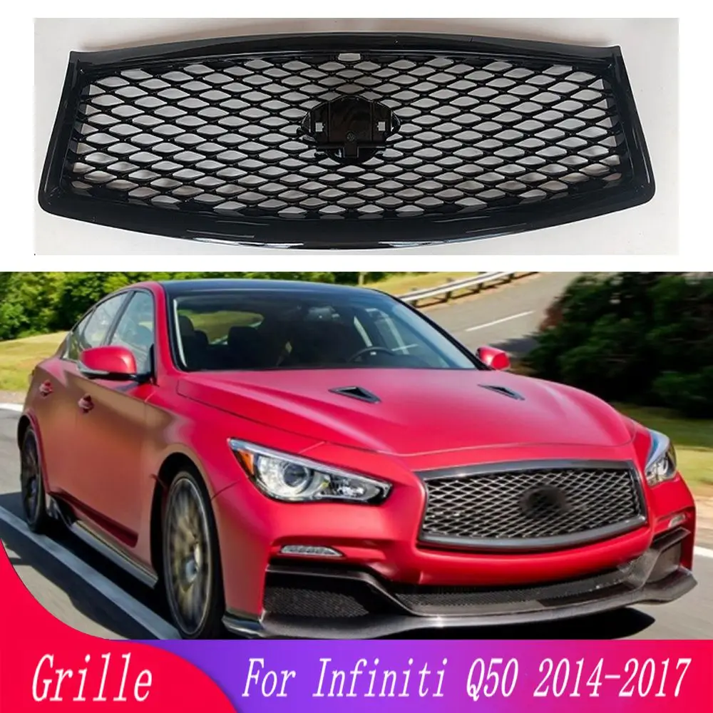 

High quality modified car front grille mesh For Infiniti Q50 2014 2015 2016 2017 4-door sedan Front bumper racing grill