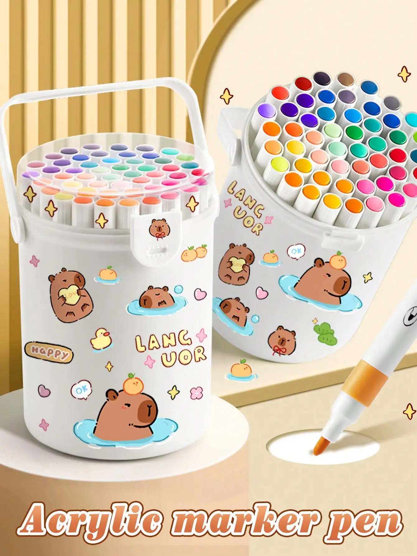 

12/24/36/48/60 Colors Capybara Acrylic Marker Pens, Art DIY Graffiti Pens, Suitable For DIY Art Painting, Quick-Drying, Student
