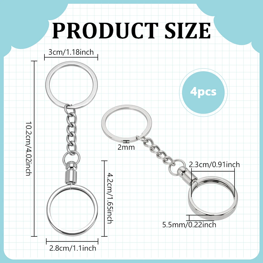 4PCS Holder Keychain 0.9 Inch Round Platinum Medallion Holder Alloy Key Ring for Challenge Collectible Tokens Commemorative