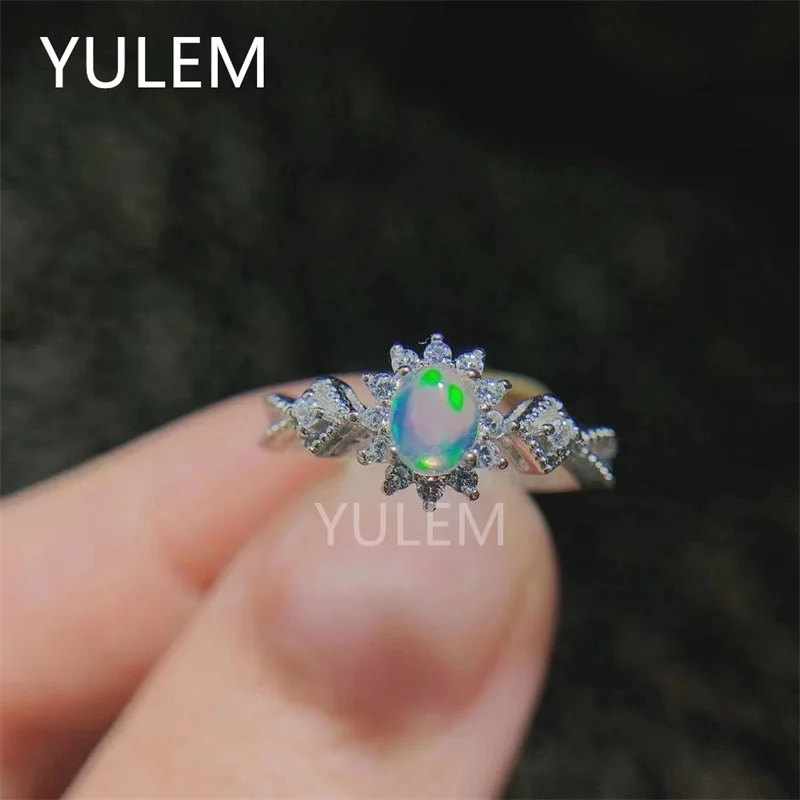 YULEM Classic Silver Opal Ring Wedding Excellent Brilliance Natural Opal Gemstone Ring Solid 925 Sterling Silver Opal Ring Gift