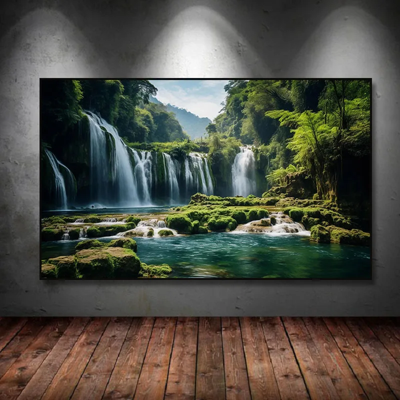1pc frameless Canvas Painting Waterfall Northern Lights Mountain Lake Landscape Poster Canvas Painting Print Wall Art Picture fo