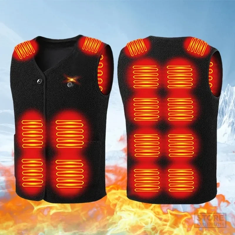 16 Heating Zones Heated Vest for Men Fleece Jacket USB Power Adjustable Temperature Winter Warm Outdoor Hiking Camping