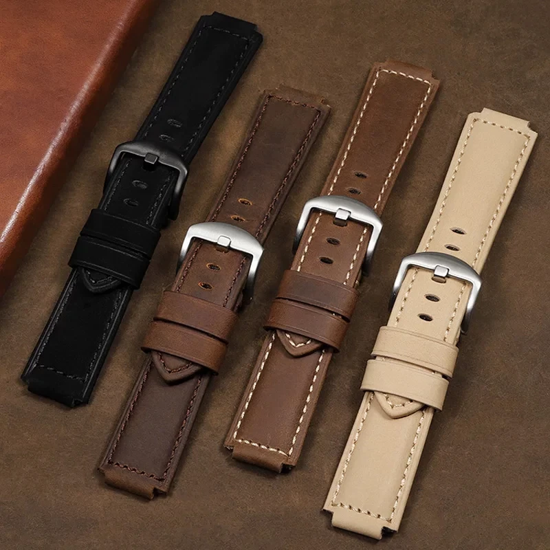 For Casio Ocean Heart EFB-680 Watch Band Genuine Leather Men's ECB-10YD Protruding Frosted Vintage Cowhide Strap 12mm 14mm