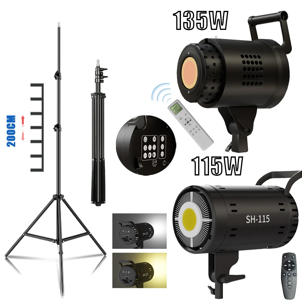 135W COB LED-Videoleuchte-Set mit Bowens-Halterung, Fernbedienung, 3000K-6500K für Studio-Videoaufnahmen und Filmaufnahmen