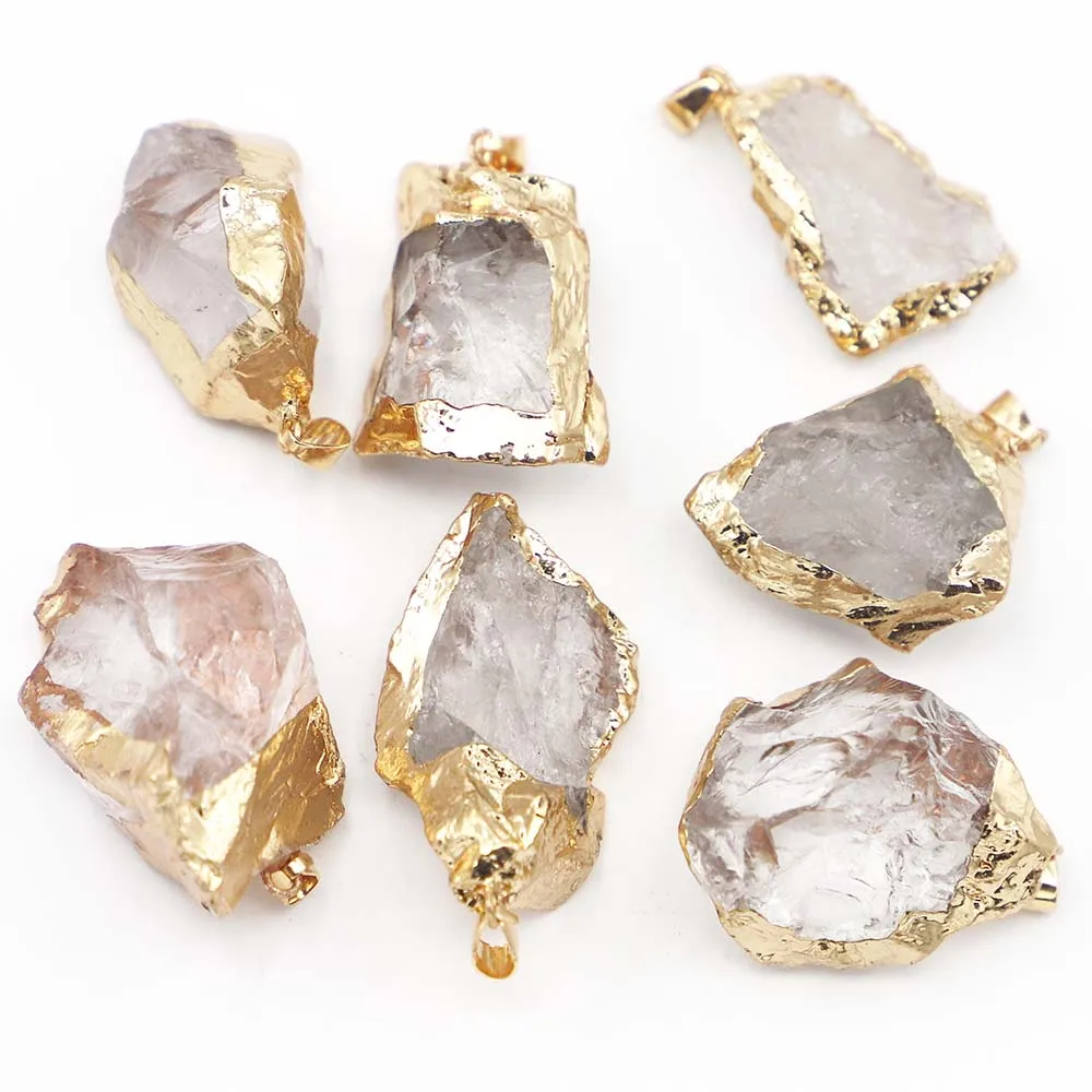 Selling Natural White Crystal Stone Irregular Necklace Pendants Plating Phnom Penh Reiki Charms  Jewelry Making Accessories 6Pcs