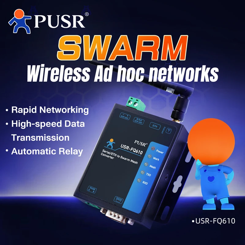 

PUSR Serial/Ethernet to Wireless Swarm Converter Data Encryption Long Communication Distance Fast Networking USR-FQ610