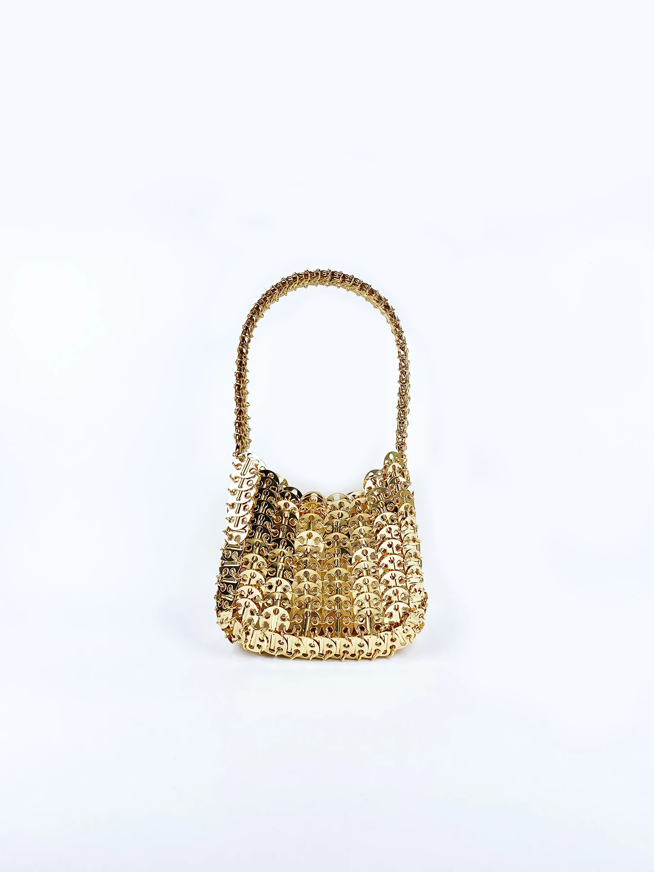 Hot selling fashion Korean version gold aluminum sheet, niche, high-quality, temperament, versatile woven handbag